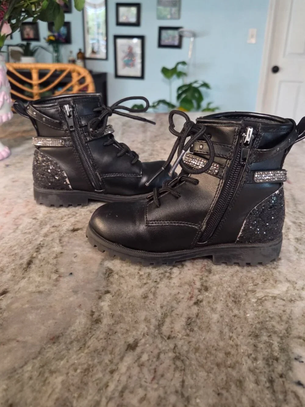 Girls Black Sparkly Boots